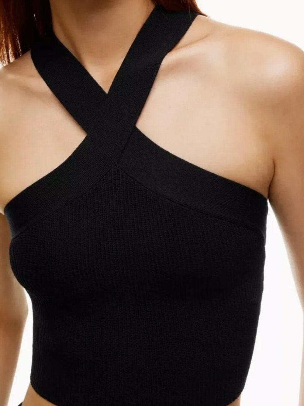 Aritizia Babaton Sculpt Knit Criss Cross Cropped Ribbed Tank in Black - Size M